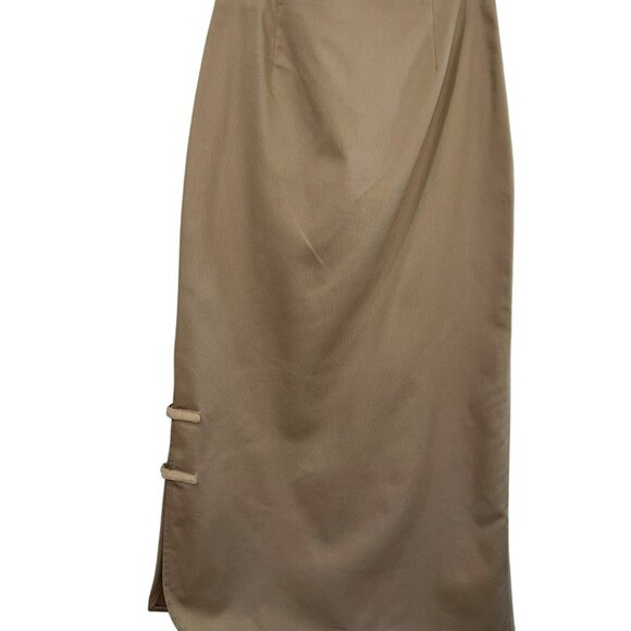 Together Womens Tan Flared Midi Skirt W/ Side Buckles & Back Pocket Size 4 100% - Picture 1 of 9